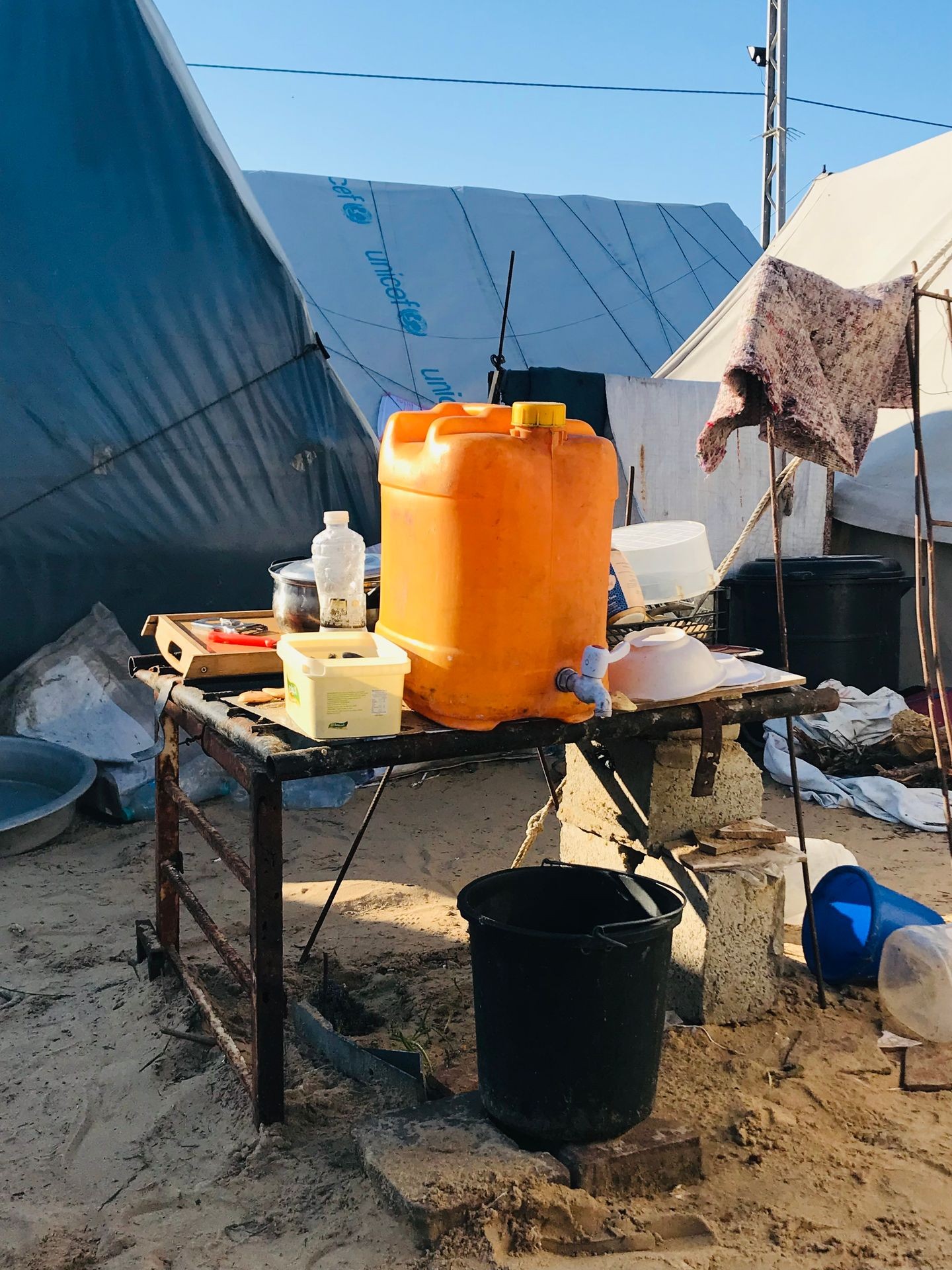 A kitchen in a tent